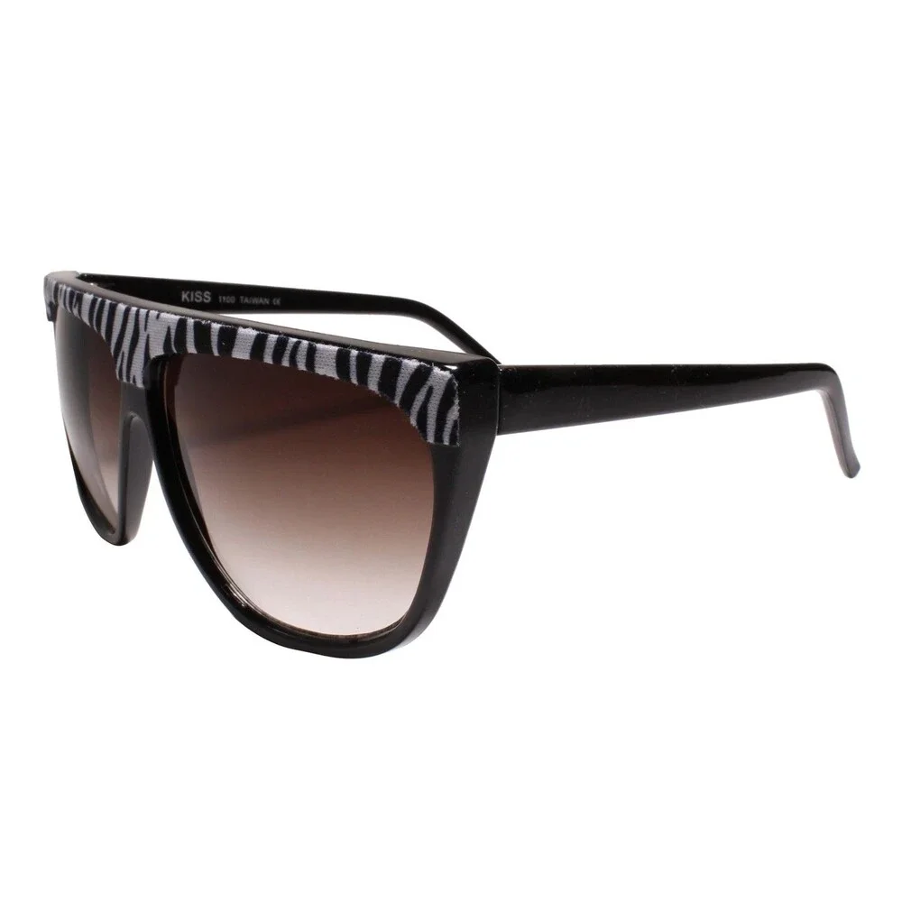 Square Sunglasses Flat Top w/ Zebra Print Fabric Accent Black Fashion Shades